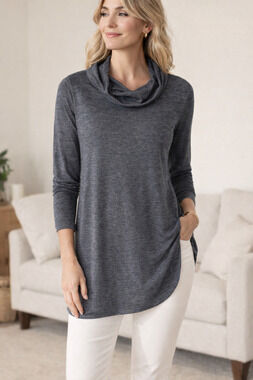 LIFE INTEGRITY EARTH Women's MEDIUM Tunic Top Dress Turtleneck Long Sleeves GRAY